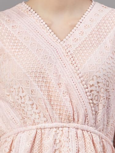 Image of Style Quotient Women Peach Lace Casual Top