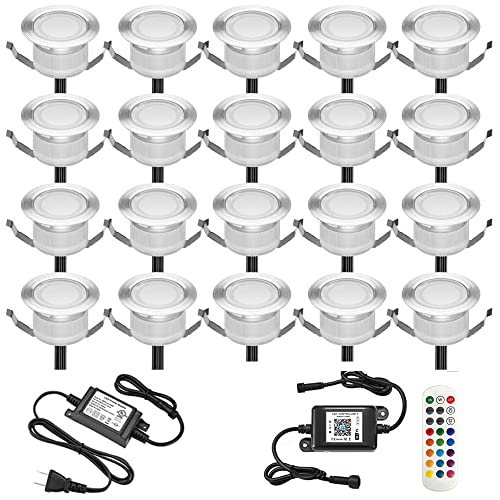 LED Deck Light Kit, 20pcs Φ1.77 WiFi Wireless Smart Phone Control Low Voltage Recessed RGBW Deck Lamp In-ground Lighting Waterproof Outdoor Yard Path Stair Landscape Decor, Fit for Alexa,Google Home