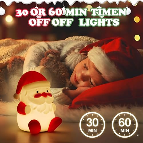 Image of Christmas Santa Claus Silicon Night Light, 3 Level Dimmable Bedside Touch Lamp, 7 Colour Changing Light, Rechargeable Lamp for Baby and Toddler for Boys, Girls and Children or Kids