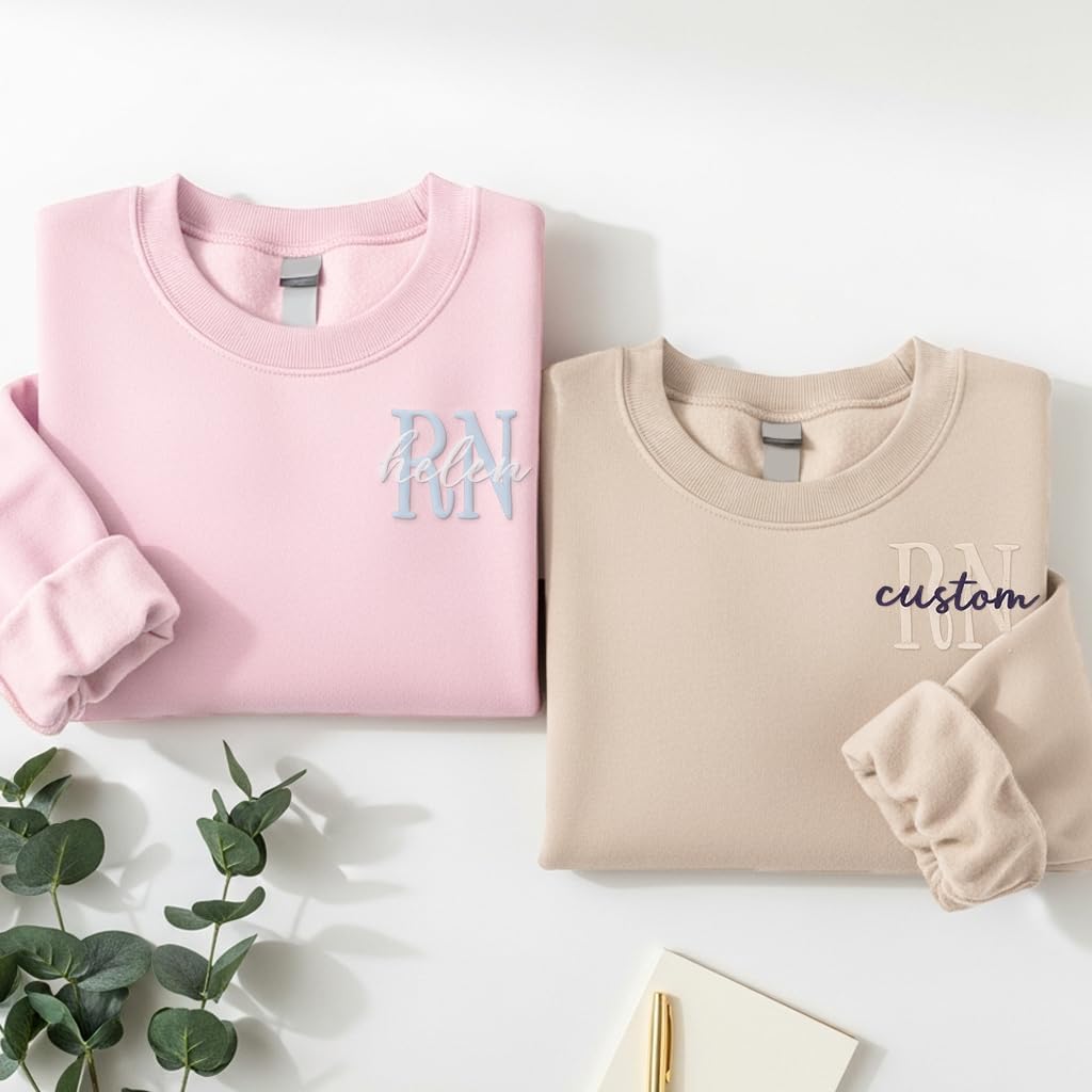 Personalized Embroidery RN Nurse Sweatshirts for Women, Registered Nurse Sweatshirt, Custom Nursing embroidery Hoodies Multi - Image 2