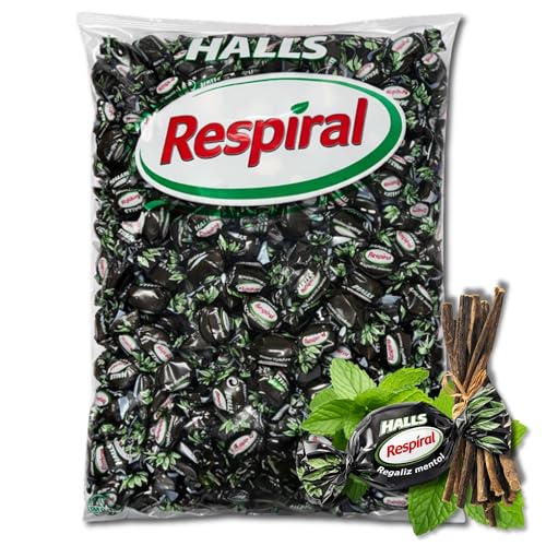 Caramelos Respiral, Caramelo con sabor a Regaliz y Mentol, Caramelo con azucar, el Respiral de toda la vida, Sin gluten, Contiene 1 bolsa de 1 kg que tiene 316 unidades aproximadamente