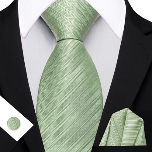 Image of Barry.Wang Solid Striped Tie for Men Silk Necktie Pocket Square Cufflinks Formal Wedding Party Business