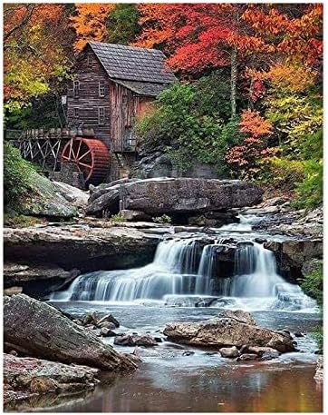 SANYOCZH 5D Diamond Painting Kits, DIY Full Round Drill Waterfall Diamond Art Kits for Adults kids Beginners, Crystal Gem Crafts Wall Decoration for Home Office Room (12"x16", Autumn Forest Landscape)