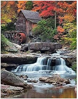 SANYOCZH 5D Diamond Painting Kits, DIY Full Round Drill Waterfall Diamond Art Kits for Adults kids Beginners, Crystal Gem Crafts Wall Decoration for Home Office Room (12"x16", Autumn Forest Landscape)