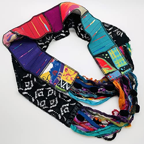 Women’s Colorful Reversible Multi Strand Recycled Hand Painted Cotton and knit Yarn Infinity Scarf – LRW DESIGNS2