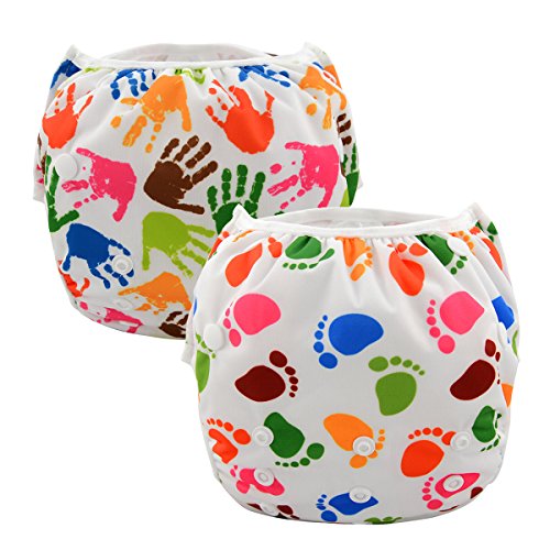 ALVABABY Baby Swim Diapers 2pcs One Size Reuseable Washable & Adjustable for Swimming Lesson & Baby Boy Girl