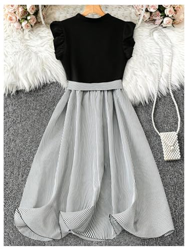 SOLY HUX Women's Plus Size Striped Dress V Neck Ruffle Cap Sleeve A Line Flowy Belted Summer Short Dresses2