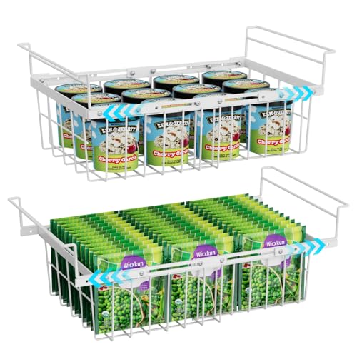 Image of GSlife Freezer Organizer Bins - 2 Pack Expandable Freezer Bins for 10 to 20 Cu.Ft Chest Freezers, Hanging Wire Baskets Stop Digging & Maximize Top Storage Space, Sliding Deep Freezer Baskets, White