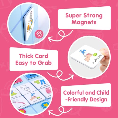 Image of Visual Schedule for Kids, 170 Magnetic Visual Cards & Tri-Fold Magnetic Board, Daily Routine Chart for Autism ADHD, Toddler Morning Bedtime Chore Planner for Home Classroom, Visual Routine Board for Nonverbal Special Needs Children