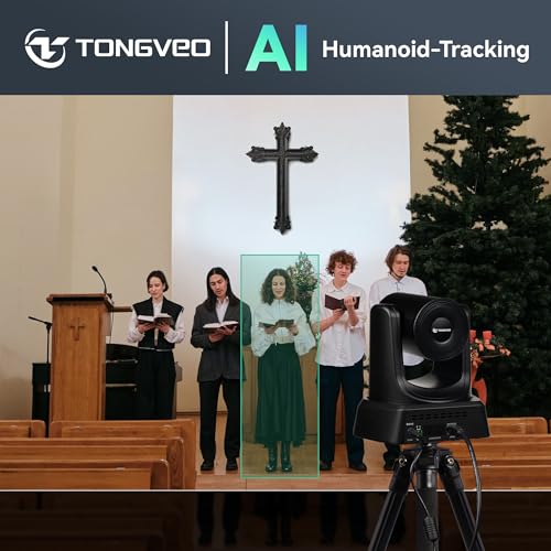 Image of TONGVEO Wireless AI PTZ Camera with Auto-Tracking: Built-in 5.8GHz Receiver for Cable-Free Setup, 1080P 60fps 3X Zoom Conference Camera for Church Services, Online Classes & Hybrid Meetings