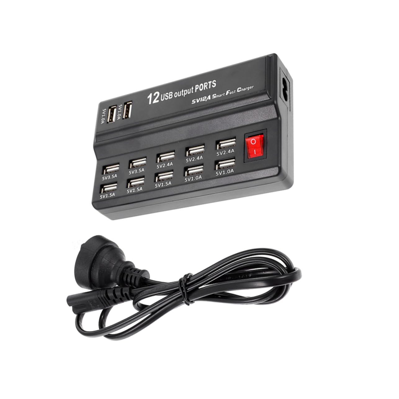 HOMSFOU Stazione di Ricarica USB 12 Porte Caricatore Multiporta Intelligente per Smartphone e Mp4