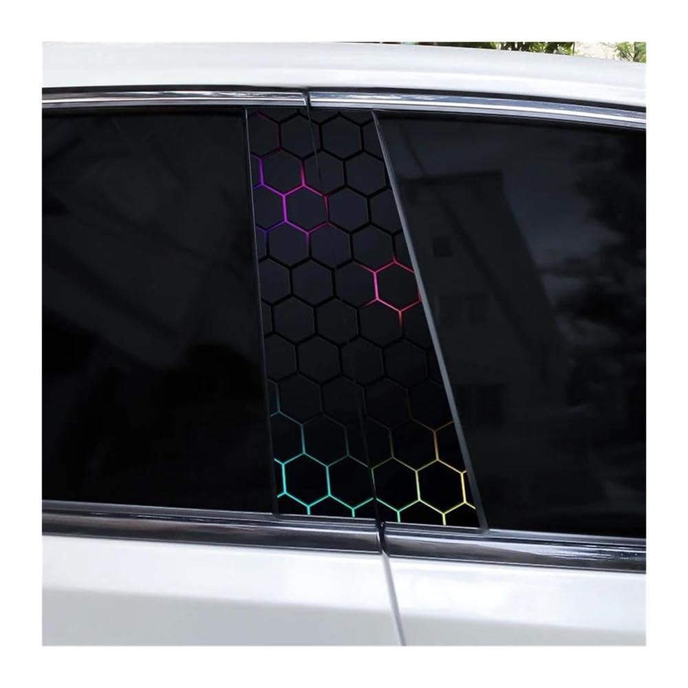Decorative Items 2PCS Car Center Pillar Sticker Hexagonal Image Cover Scratches Vinyl Waterproof(C)