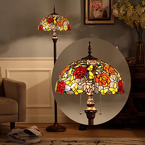 IUokLU Lámpara De Pie Estilo De 40 Cm,Lámpara De Pie Vintage con Vidrieras De Rosas Y Interruptor De Cremallera,Base De Resina De 160 Cm De Altura,Lámpara De Pie para Dormitorio U O