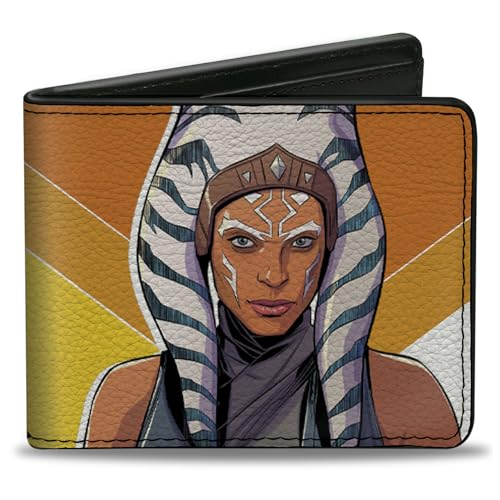 Buckle-Down Men's Wallet, Bifold, Star Wars The Mandalorian Ahsoka Tano Diamond Pose Orange, Vegan Leather, 4.0