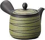 Tetera japonesa Kyusu, cerámica Tokoname tradicional, 300 cc, diseño Wabisabi verde, con filtro de cinturón extraíble