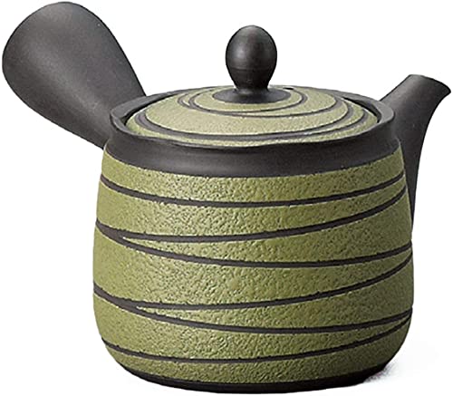 Kyusu-Teekanne, Keramik, traditionell, 300 cc, Motiv Wabisabi, grün, mit abnehmbarem Filtergürtel Cover