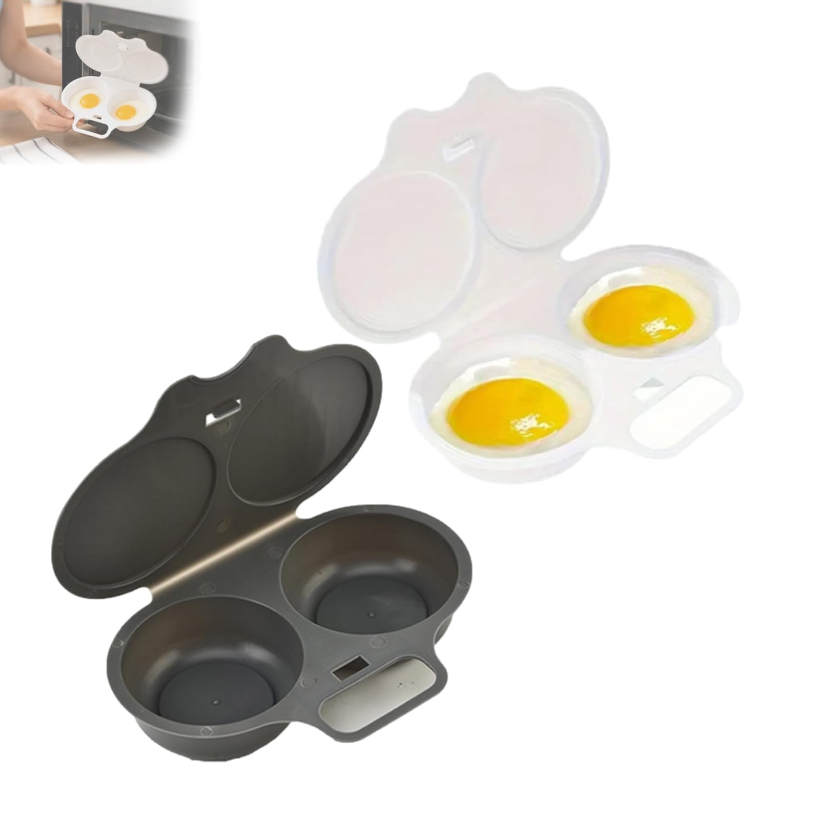 Microwave Egg Poacher With Lid & Handle, Dual Cavity Microwave Egg Poacher, Quick Oil-Free Cooking, No Oil Splash Proof Quick，2PCS-C