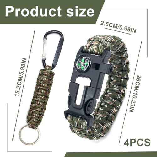 FIMWOLZ 2 Pcs Survival Armband mit Pfeife Feuerstein und Kompass Multifunktionales Paracord Armband für Outdoor-Aktivitäten mit 2 Paracord Armband