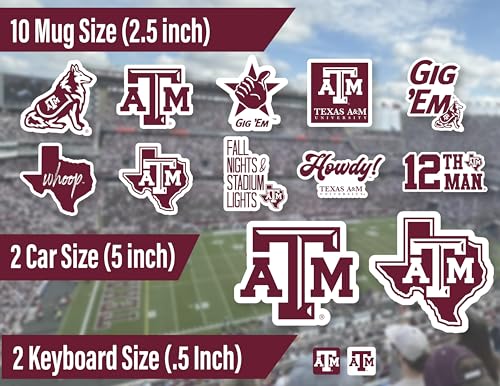 Image of Texas A&M Aggie Stickers & Decals 14 Pc Set for Car & Water Bottle