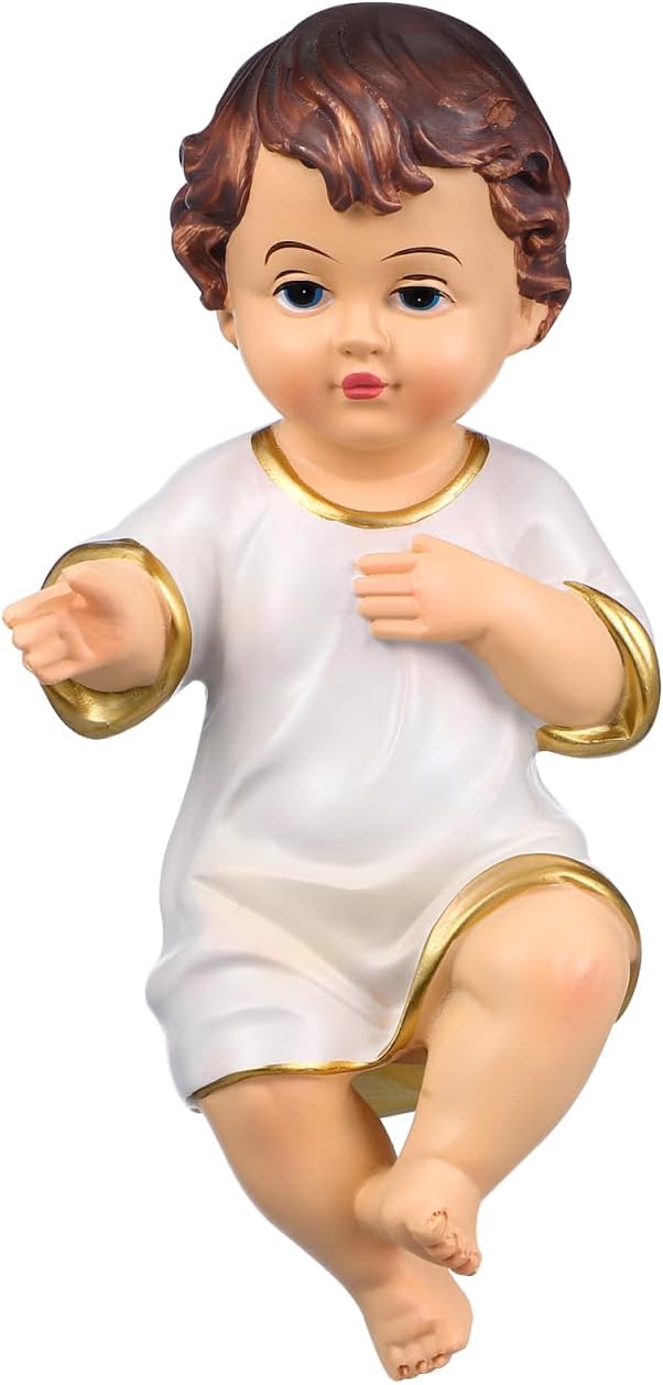 VILLCASE 2.36 Inch Baby Jesus Figurine, Resin Niño Statue for Home Altar Car Dashboard, Small Catholic Nativity Christian Collectible Ornament for Baptism & First Communion Present, White