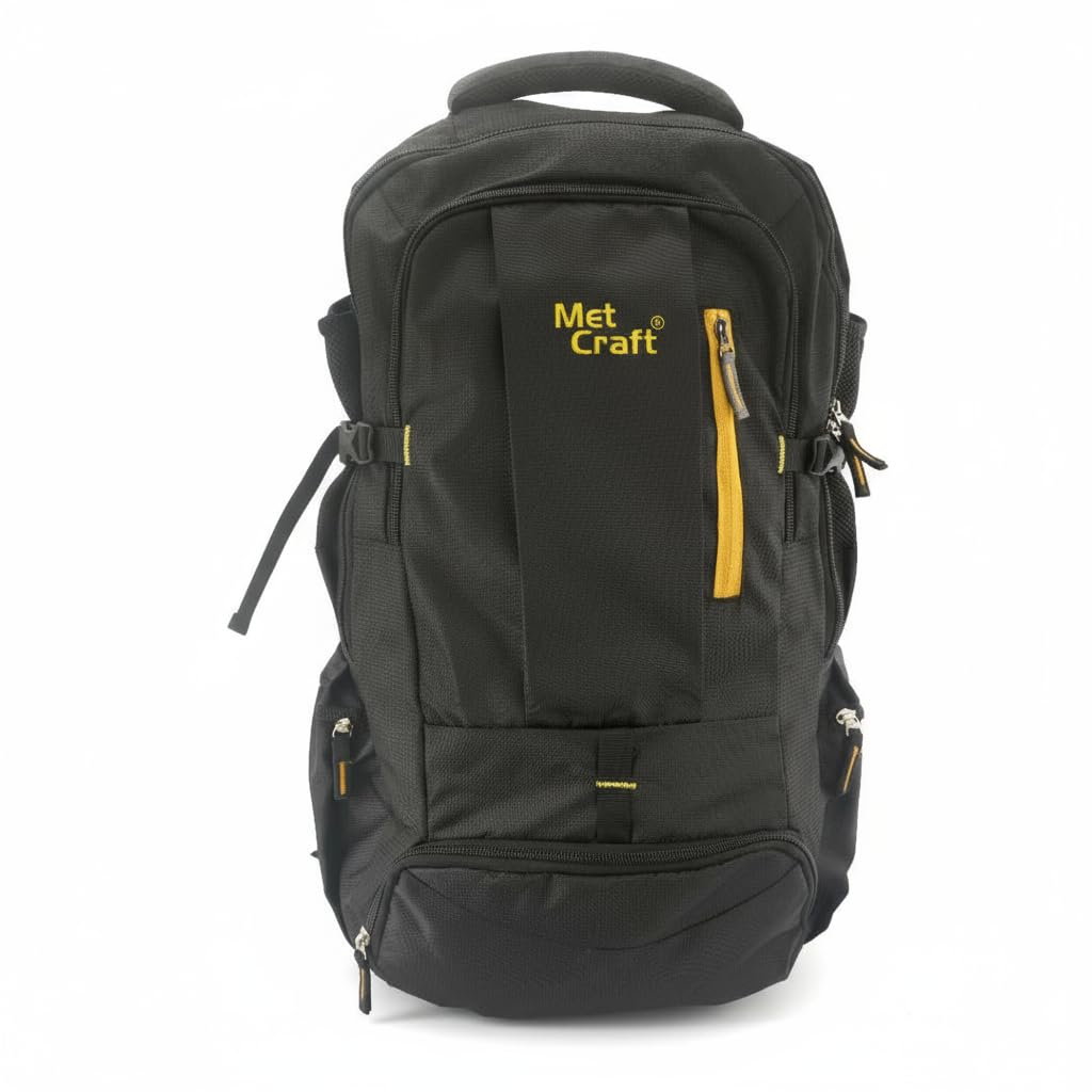 Metcaft 45 Ltrs Hike Black Rucksack Bags/Trekking Bags | Water Resistent Polyester | With Laptop Compartment | For Trekking, Hiking, Travel Backpack for Men & Women (MRUCHIKEBLK) (Large Size)