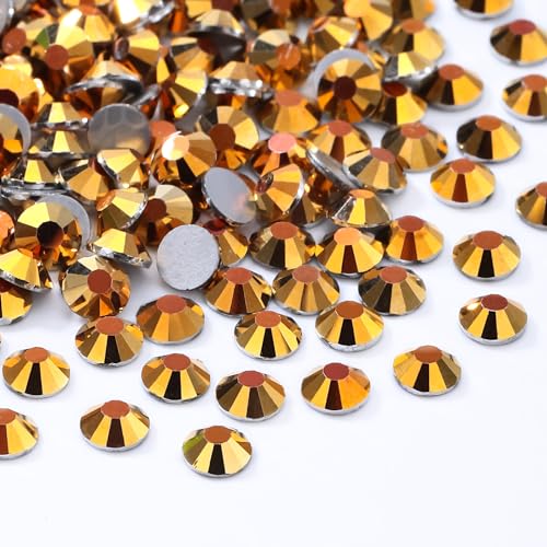 Image of Gold Flatback Rhinestones, Glass Rhinestones for Nail Art and Craft, Glue Fix, Loose Crystal Gemstones(Gold, SS16, 1440pcs, 3.8-4.0mm)