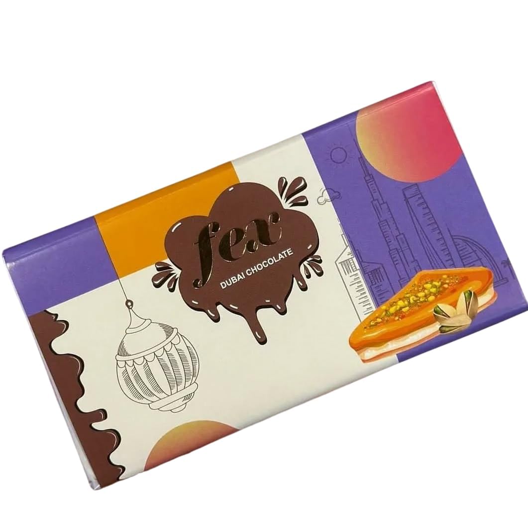 DECADENT FOODS Fex Dubai Kunafa Chocolate Pistachio Bar. This Exquisite Creation Combines Of Middle Eastern Kunafa With Velvety Smooth Chocolate Bar 230gm (UAE)