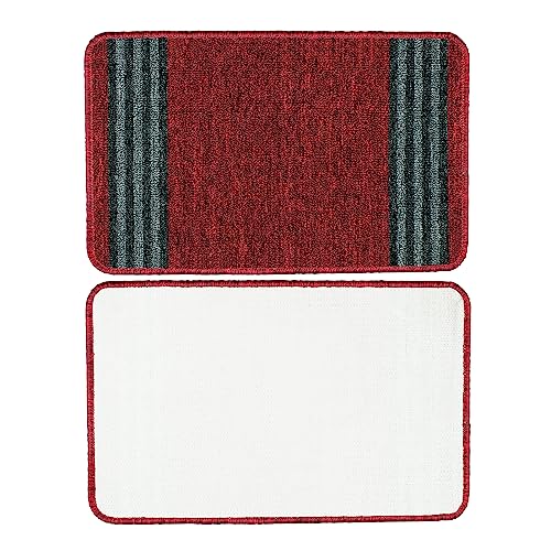 Image of Pack of 2 Nylon Bathroom Mats Anti Slip Bathroom Rug | Floor Mat for Bathroom, Entrance, Kitchen, Bedroom & Office | Maroon Stripes Design-(37x57cm)