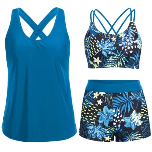 Image of Women's 3 Piece Tankini Swimsuit Tummy Control Bathing Suit with Boy Shorts