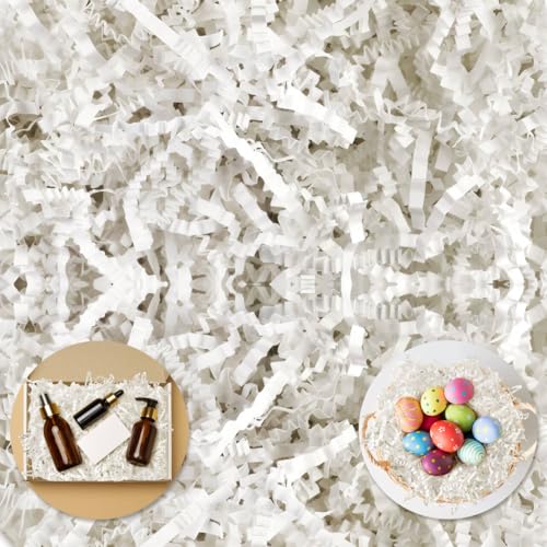 Darfukei Crinkle Paper Filler 1/2LB(8 oz) Shredded Paper For Gift Baskets White bridesmaid proposal gifts Crinkle Cut Paper Shred For Birthdays Weddings Mothers Day Boxes Bags Basket Filler Anniversaries Gift Wrapping