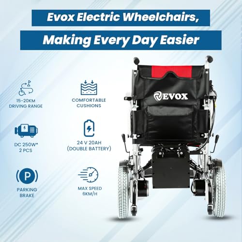 Image of EVOX Electric Wheelchair with 20AH Battery, 15-20 km per charge, Durable & Long Lasting, Weight Bearing Capacity -100kg Lithium Ion Battery For Elderly & Specially-abled WC-105(LIOB), 1 Year Warranty