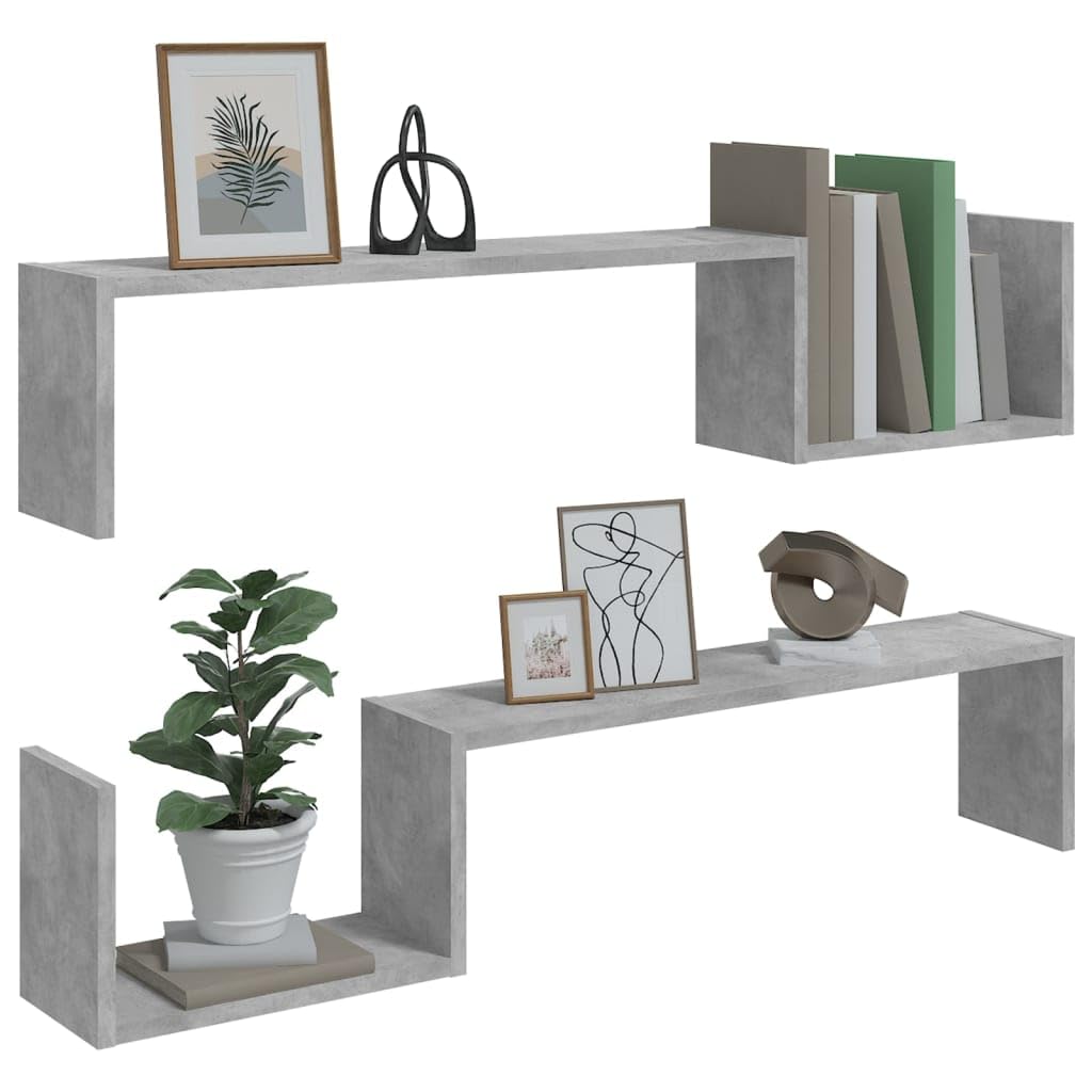 Set Di 2 Mensole Da Parete In Legno Effetto Cemento – 100x15x20 Cm, Montaggio Invisibile, Ideali Per Piante E Bagno