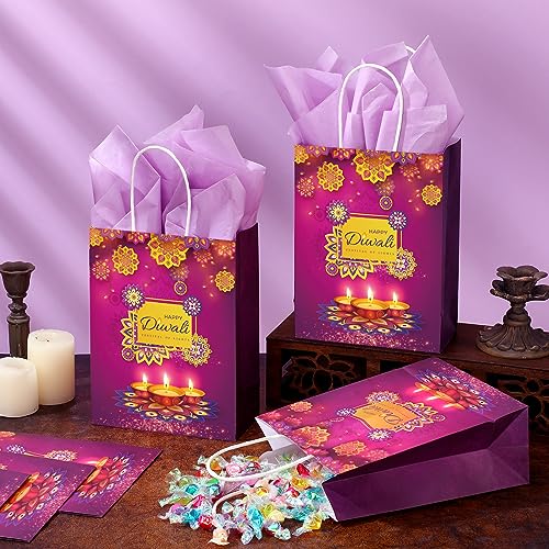 Qilery-18-Pcs-Diwali-Gift-Bags-with-Tissue-Paper-Diwali-Party-Favors-Diwali-Candy-Goody-Bags-with-Handles-Indian-Diwali-Treat-Bags-for-Diwali-Party-Indian-Celebration-Supplies-Decoration
