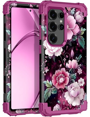 Rancase for Galaxy S25 Ultra Case,Three Layer Heavy Duty Shockproof Protection Hard Plastic Bumper +Soft Silicone Rubber Protective Case for Samsung Galaxy S25 Ultra 5G,Glow in The Dark-Plum Red - image 1