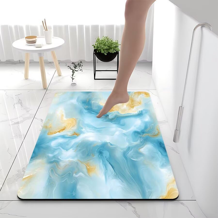 Tapis de bain en diatomite bleu dégradé 50x80cm absorbant et antidérapant