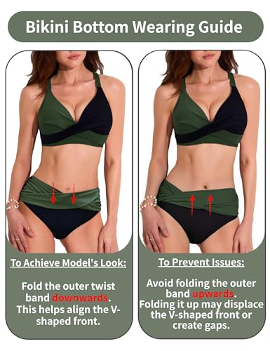 Women's Two Piece Bikini Sets Twist Front Bathing Suit Criss Cross Adjustable Straps Swimsuit Black Green XL — view 5