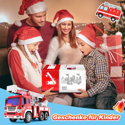 GizmoVine Feuerwehrauto Groß, Feuerwehr Spielzeugauto mit Drehleiter, Sound und Licht, Große Auto Spielzeug Modell, Geschenke für Jungen Mädchen, Kinder Fire Truck Fahrzeuge ab 3 4 5 6 7 8 Jahre