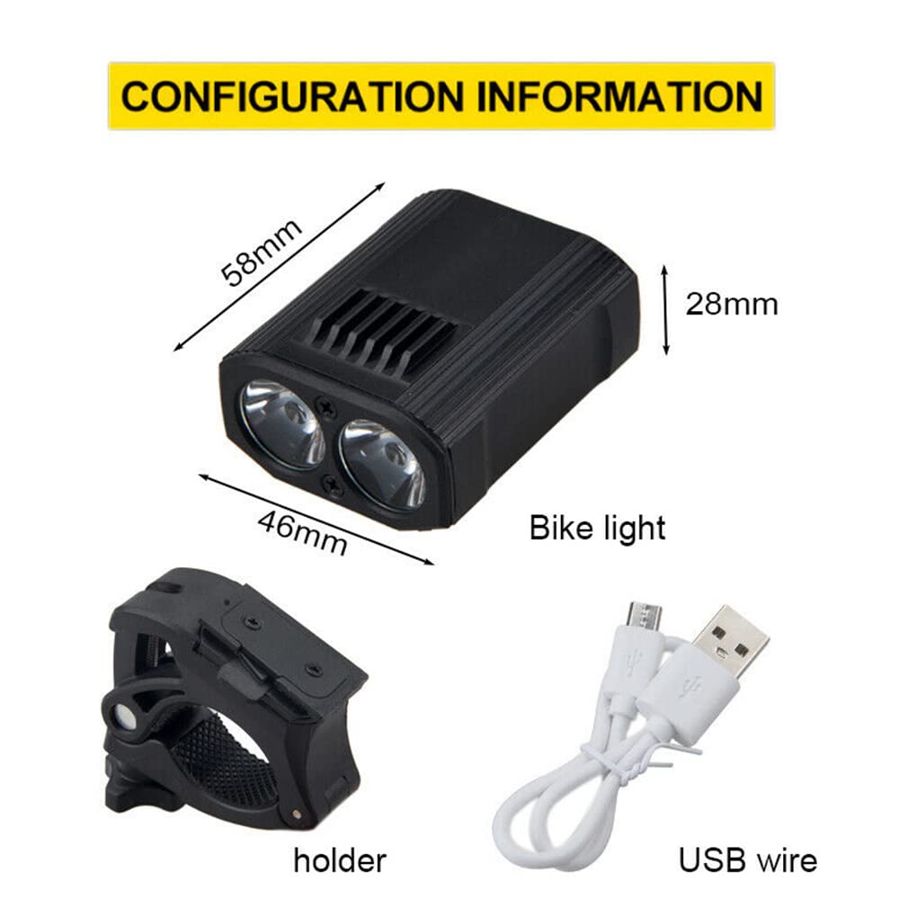 Faro Anteriore 2 LED MTB Luci per Bici 1000 Lumen Guida Notturna Mini USB Ricaricabile Lampada Anteriore per Bicicletta Luce Posteriore per Bicicletta, con luci Posteriori