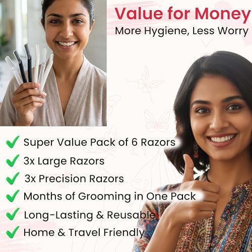 Image of TEMPERIA Reusable Face & Eyebrow Razor for Woman Facial Hair (6 Razors) | Instant & Painless | For Eye brows, Upper Lip, Forehead, Peach Fuzz, Chin, Sideburns & Underarms Hair Remover (M241)