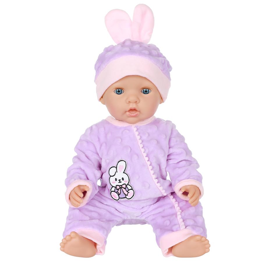 DUORUIMI Winter Doll Clothes Plush Pajamas Bodysuit for American Girl Doll 16/18 inch with Hat, Purple, 16-18 inch - Image 3