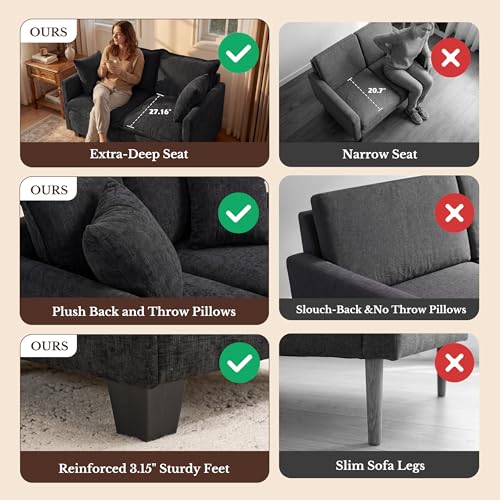 Image of Loveseat Sofa with Cloud 3-Layer Cushion & 27 inch Deep Seat, Modern Small Couch with 2 Washable Pillows for Small Spaces, Bedroom, Apartment, Office, Living Room, in a Box, 50-Inch Black