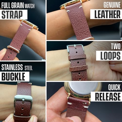 Alpine Genuine Vintage Leather Watch Strap | 20mm Quick Release Watch Band | Full Grain Leather Watch Band for Men & Women|Brown Leather Watch Strap | Compatible with Traditional & Smart Watches