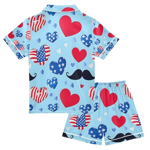 senya The Usa Hearts Star Satin Summer Pajama Sets Silk Short Sleeve Button Down Sleepwear2