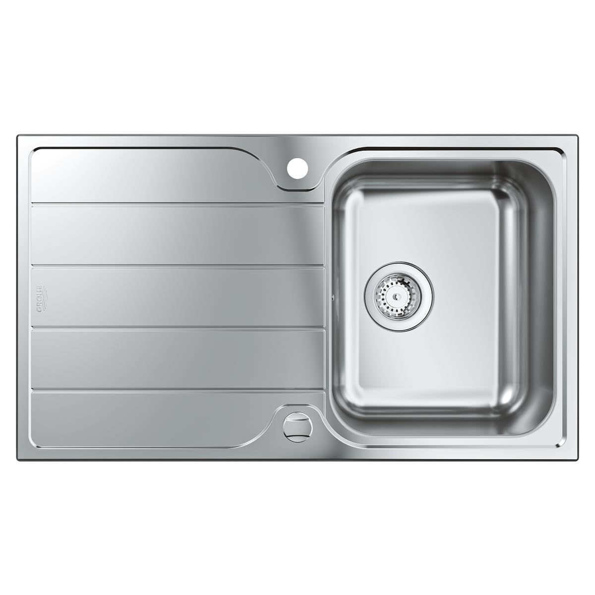 GROHE K500 | 1 Becken | Edelstahlspüle mit Abtropffläche | Ausschnittmaß: 842 * 482 mm | Zubehör: Exzenterbedienung, Ablaufgarnitur, Siebkorbventil und Montageset | Edelstahl | 31571SD1