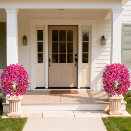 Image of Bassion 2 Pcs Artificial Hanging Bougainvillea for Outdoors, Mix Fuschia