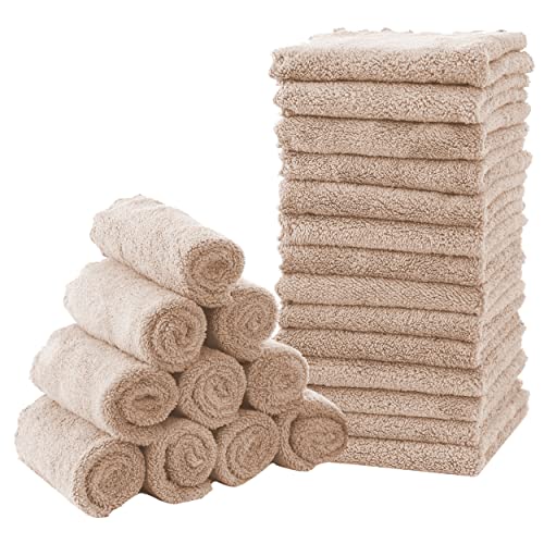 Image of MOON PARK Baby Washcloths, 24 Pack - 8x8 Inches, Small Burp Cloths and Baby Wipes - Microfiber Coral Fleece Ultra Absorbent and Soft for Newborn, Infant and Toddlers - Brown