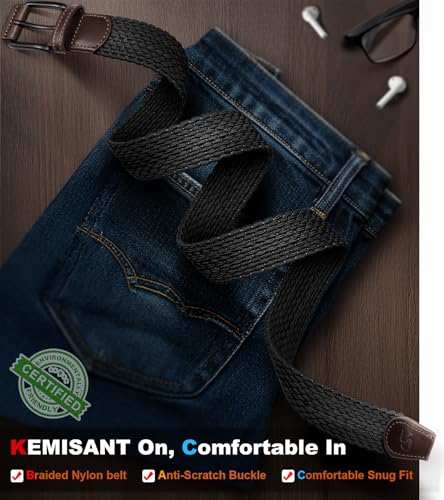 Image of KEMISANT Men's Golf Belt Nulti-pack, Braided Woven Stretch Belt for Gift Men Casual Jeans Sports Work 1 3 /8 inch