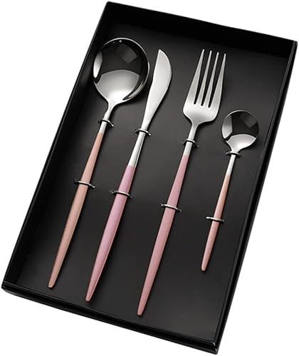 Miniatura 10 de Juego de cubiertos de acero inoxidable, cuchara de acero inoxidable, cuchillo, tenedor, cuchara de café (verde dorado)