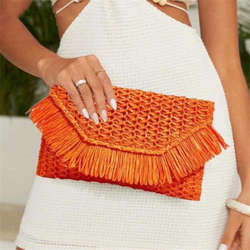 Bolso clutch tejido de paja para mujer, ligero, ideal para verano miniatura 3