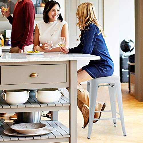 Image of FDW Metal Bar Stools Set of 4 Counter Height Bar Stools 24 Inches Industrial Bar Chairs Patio Stool Stackable Backless Stool Indoor Outdoor Metal Kitchen Stools Bar Chairs (White, 24 inch)